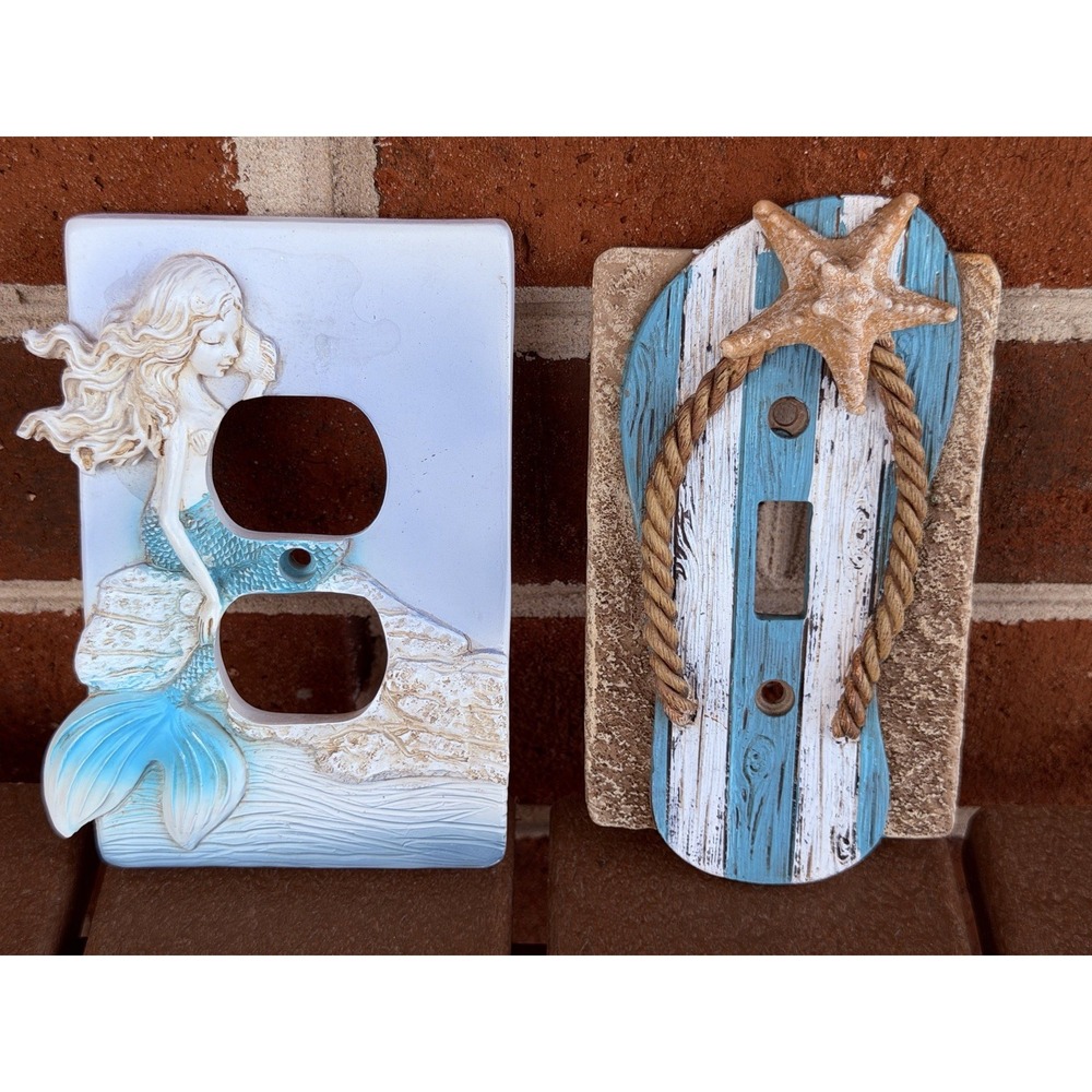 Mermaid On Rock Outlet Cover & Flip Flop Switch Cover Beach Nautical